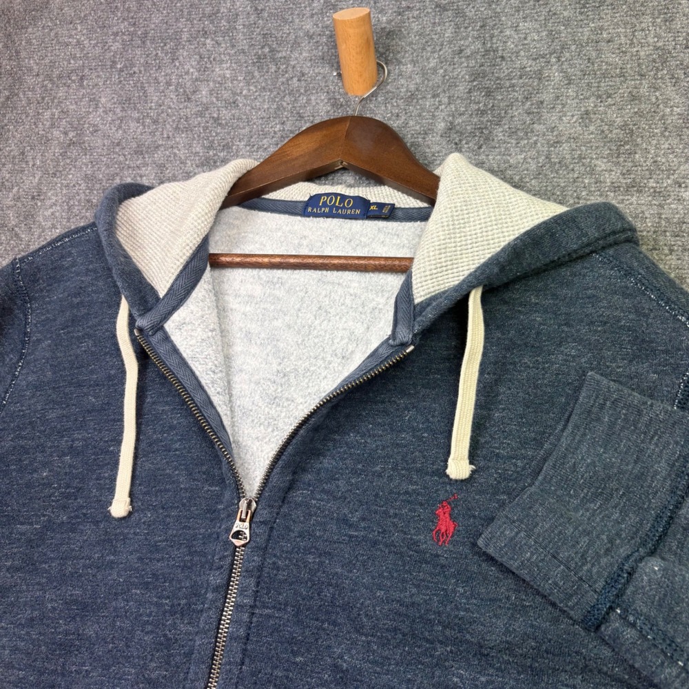 Polo Ralph Lauren Full Zip Hoodie Mens XL Navy Blue Waffle Lined Pony Logo 0677